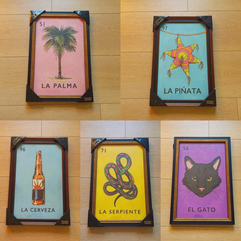 RARE (Lot Of 5) Loteria Framed Wall Art Prints by Sapna Shah - 18x12 New NWT